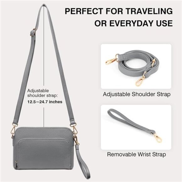 Crossbody Bag for Women - PU Leather Grey - Picture 5 of 6